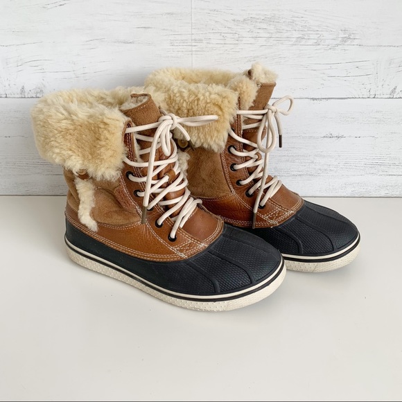 CROCS Shoes - Crocs AllCast II Luxe Waterproof Winter Boots Leather Shearling Size 9